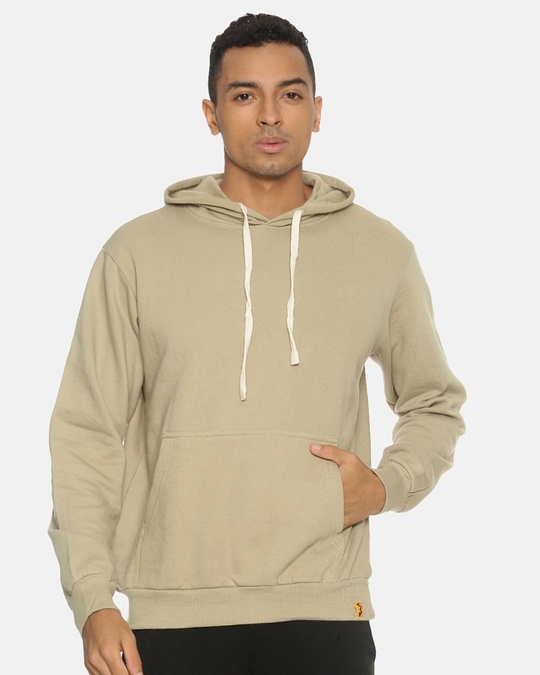 Shop Men's Beige Stylish Full Sleeve Hooded Sweatshirt-Front