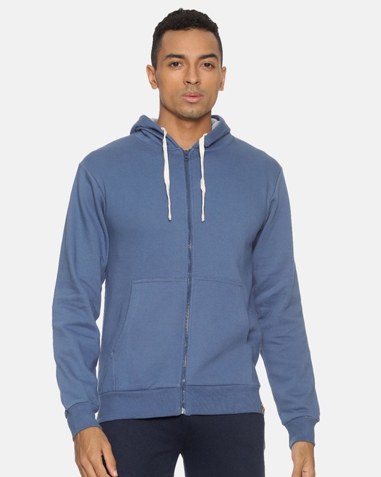 Shop Men's Blue Stylish Full Sleeve Hooded Sweatshirt-Front