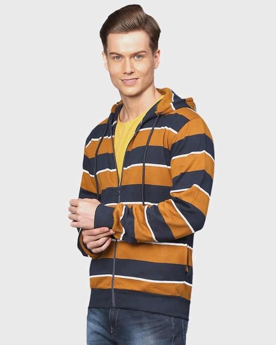 Shop Men's Multicolor Striped Full Sleeve Stylish Casual Sweatshirt-Front