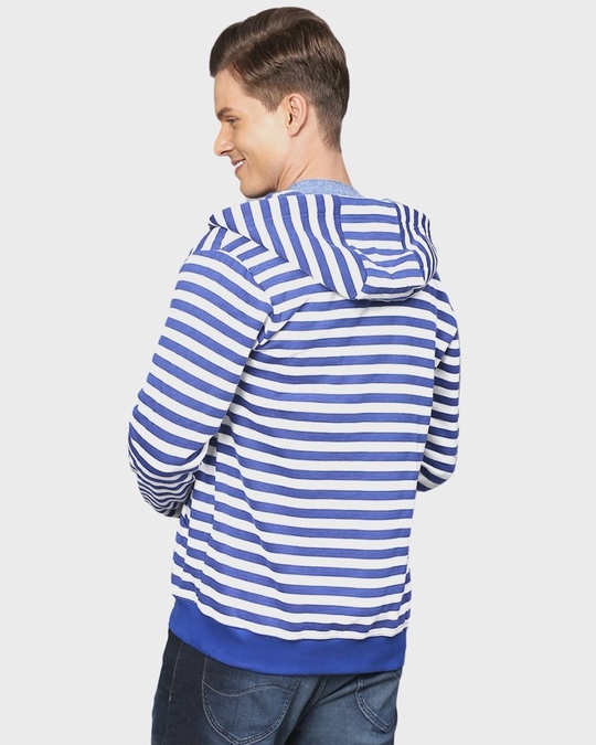 Shop Men's Blue Striped Full Sleeve Stylish Casual Zipper Hooded Sweatshirt-Back