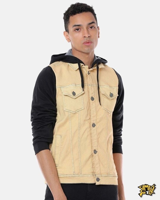 campus sutra men stylish casual denim jacket campus sutra men full sleeve casual denim hooded jacket 311126 1608268392