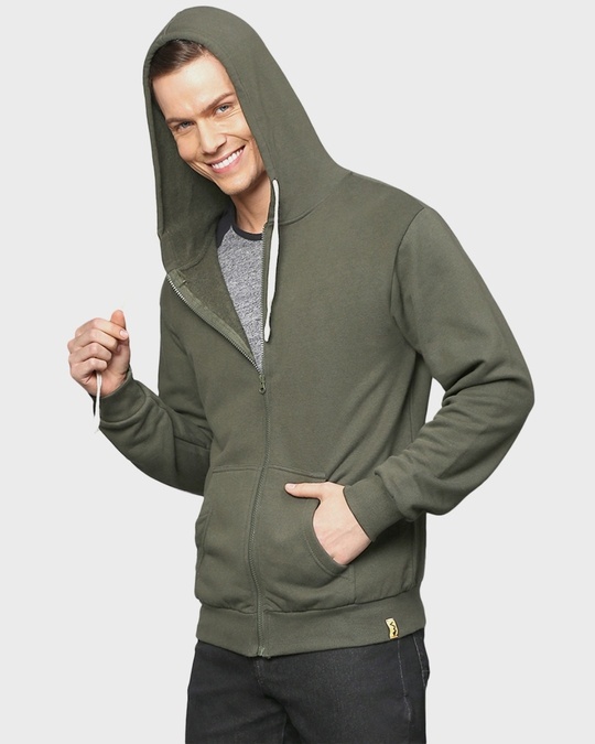 Shop Men's Green Zipper Solid Full Sleeve Stylish Casual Hooded Sweatshirt-Design