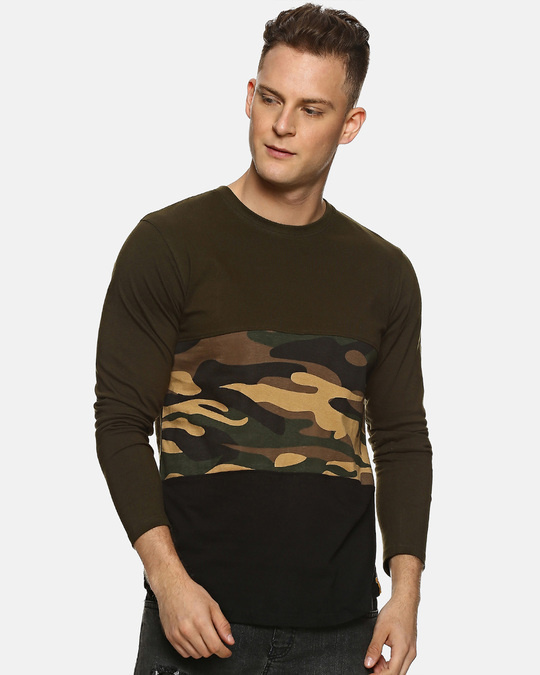 Shop Military Camouflage Men's Round Neck Olive T-Shirt-Back