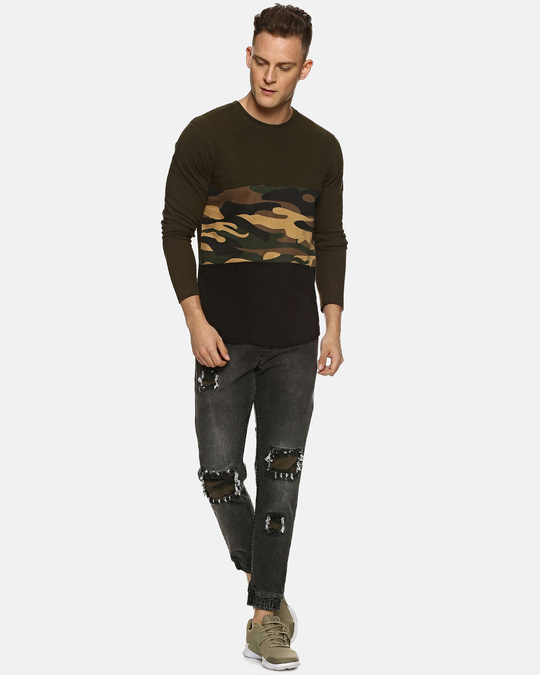 Shop Military Camouflage Men's Round Neck Olive T-Shirt-Full