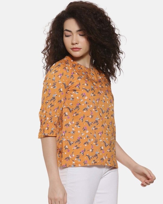 Shop Mustard Floral Casual Top-Back