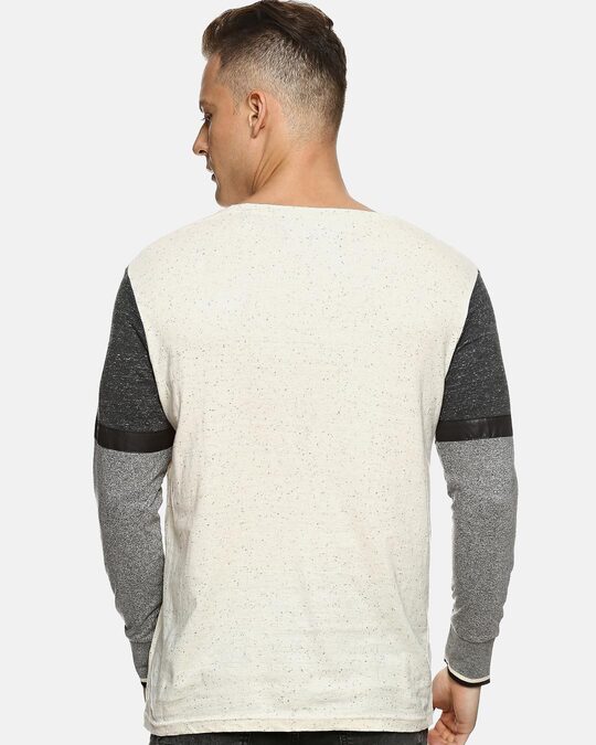Shop Printed Men's Round Neck Crew Cream Grey Full Sleeve T-Shirt-Design