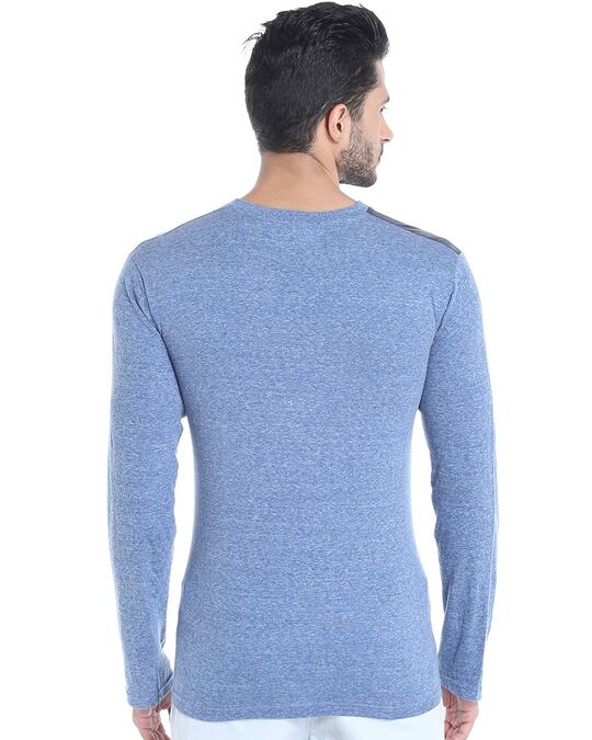 Shop Printed Men's V Neck Full Sleeve Blue T-Shirt-Back