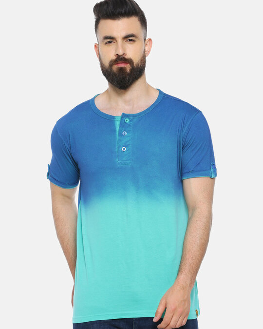 Shop Solid Men's Henley Green T-Shirt-Front