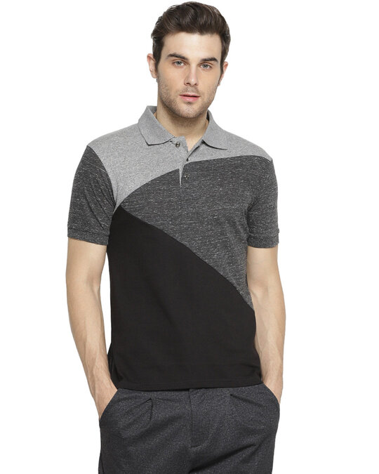 Shop Solid Men's Polo Neck Black T-Shirt