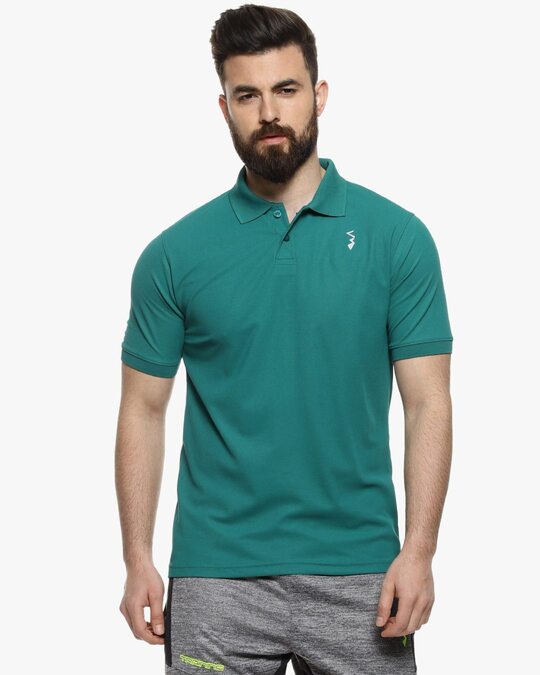 Shop Men's Solid Polo Neck Green Sports T-Shirt-Front