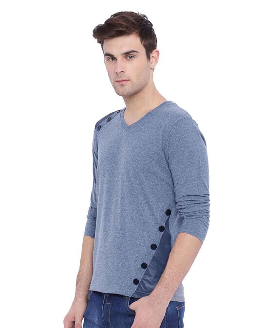 Shop Solid Men's V Neck Blue T-Shirt-Design