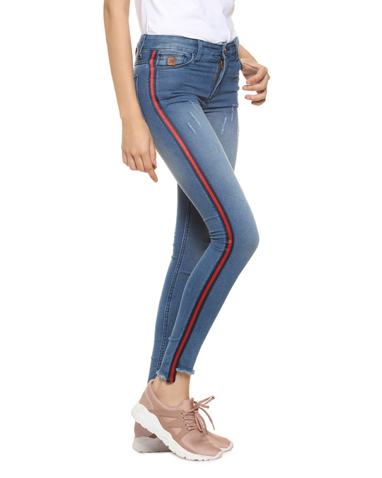 Shop Super Skinny Side Striped Women's Blue Denim Jeans-Back