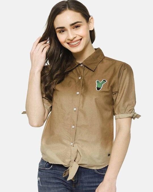 Shop Women Brown Classic Regular Fit Faded Casual Shirt-Front