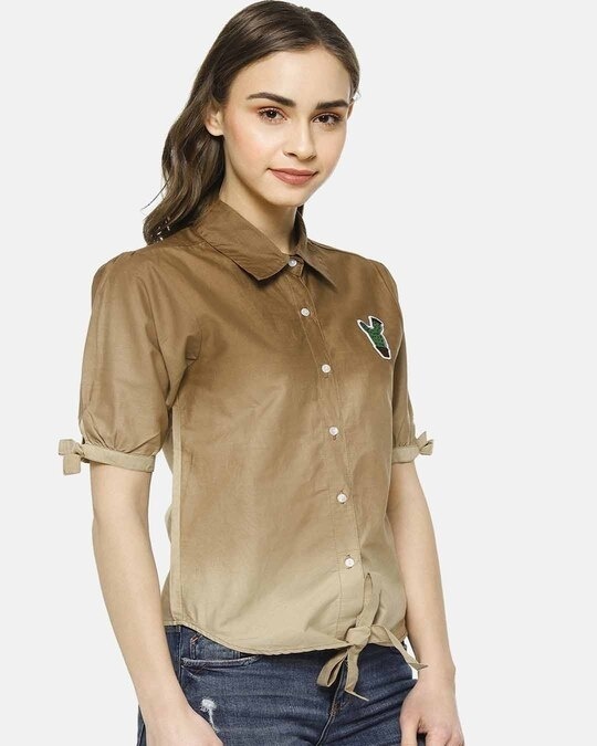 Shop Women Brown Classic Regular Fit Faded Casual Shirt-Back