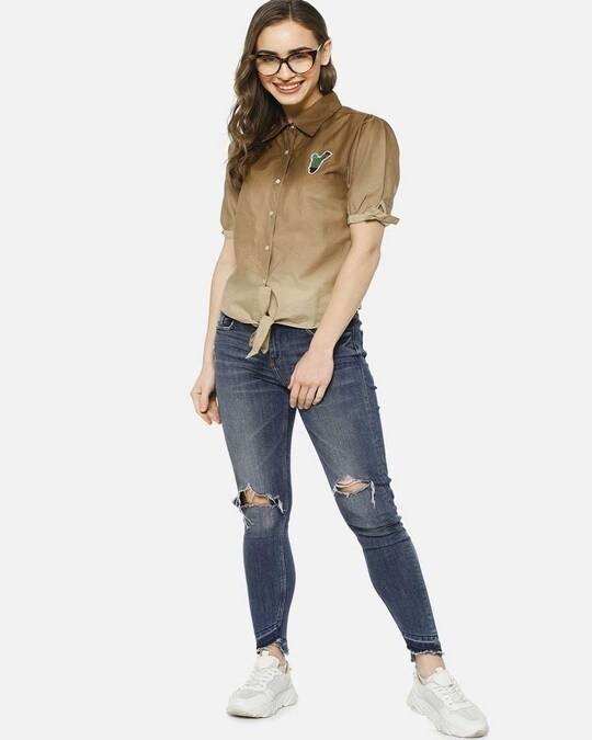 Shop Women Brown Classic Regular Fit Faded Casual Shirt-Full