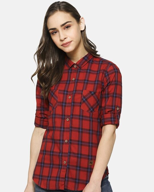 Shop Women's Checkered Casual Spread Shirt-Front