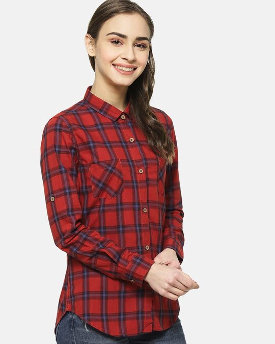 Shop Women's Checkered Casual Spread Shirt-Back