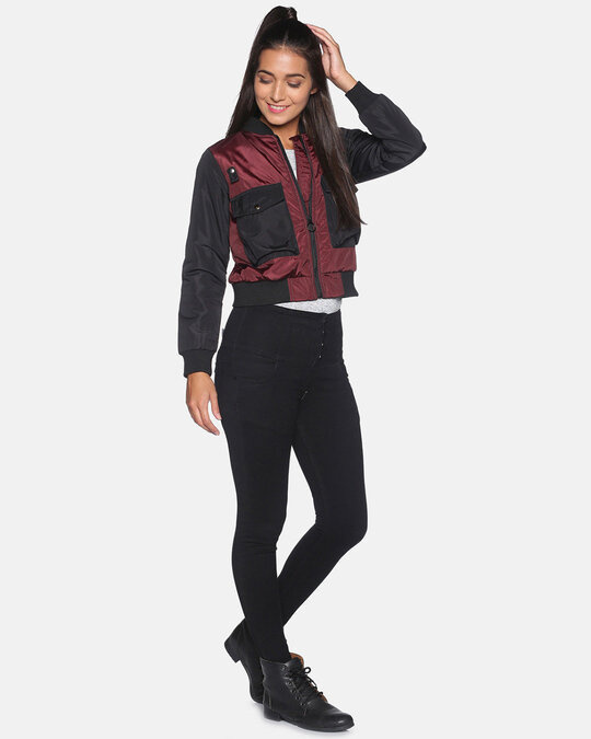 Shop Women's Checks Stylish Black Casual Bomber Jacket-Full