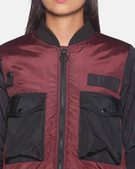 Shop Women's Checks Stylish Black Casual Bomber Jacket
