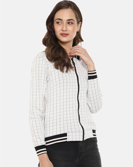 Shop Women's White Checks Stylish Casual Jackets-Front