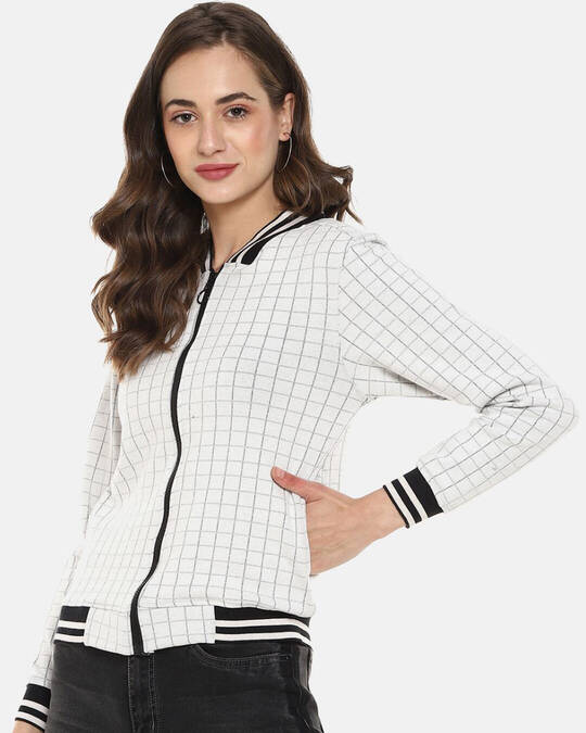 Shop Women's White Checks Stylish Casual Jackets-Full