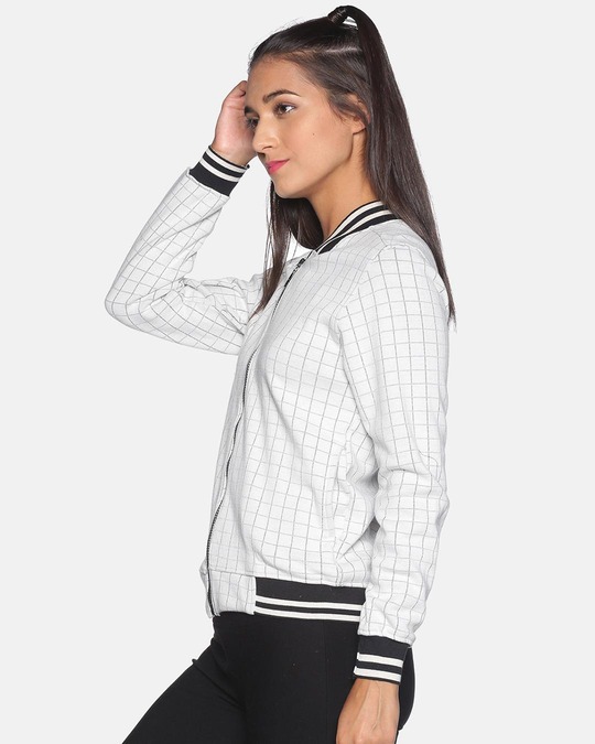 Shop Women's Checked White Stylish Casual Sweatshirt-Back