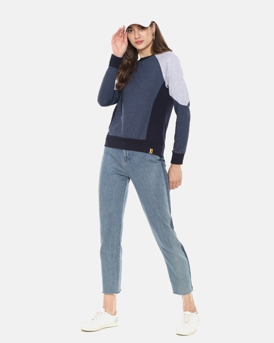 Shop Women's Blue Colorblock Casual Sweatshirt