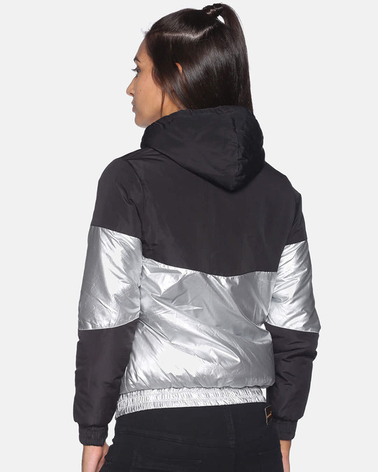 Shop Women's Black Colorblock Stylish Casual Bomber Jacket-Design