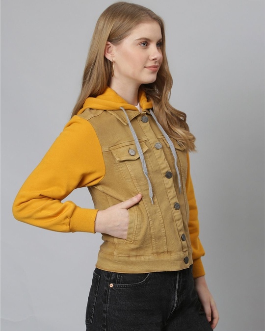 Shop Women's Brown Color Block Stylish Casual Denim Jacket-Design