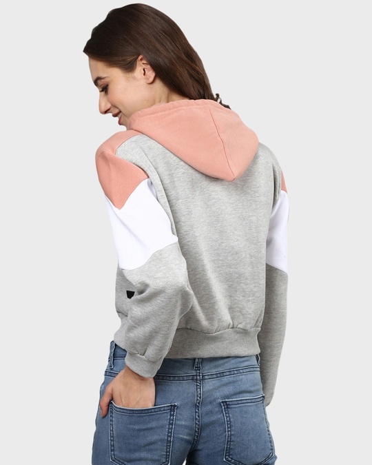 Shop Women's Grey Colorblock Stylish Casual Sweatshirt-Back