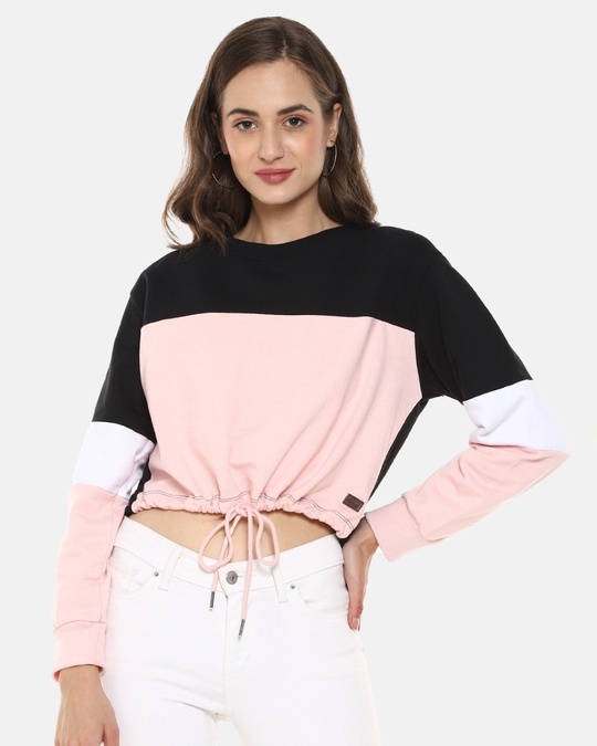 Shop Women's Black Colorblock Stylish Casual Sweatshirt-Front