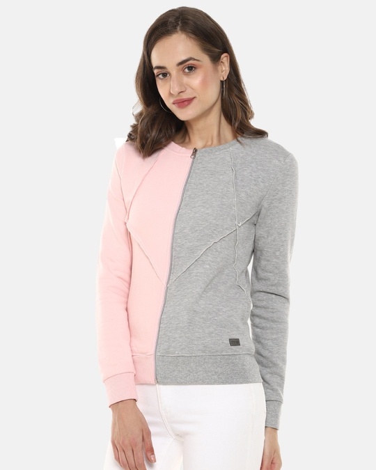Shop Women's Pink Colorblock Stylish Casual Sweatshirt-Front