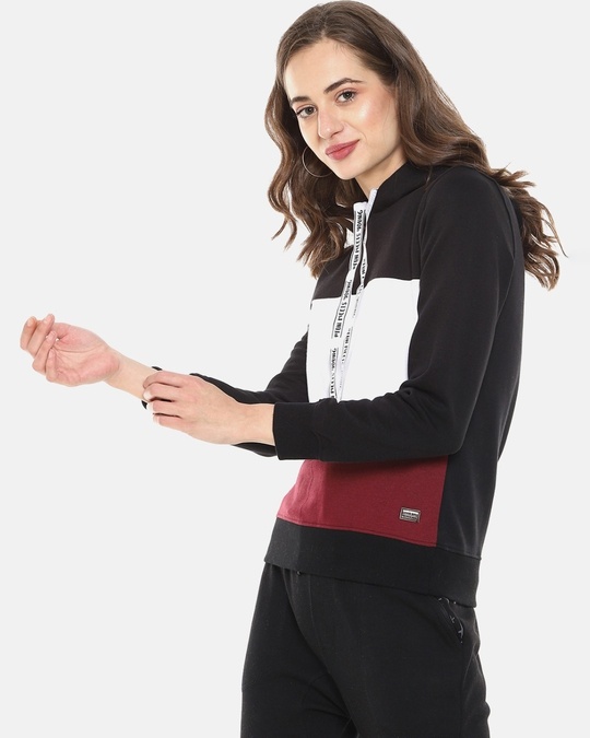 Shop Women's Black Colorblock Stylish Casual Sweatshirt-Full