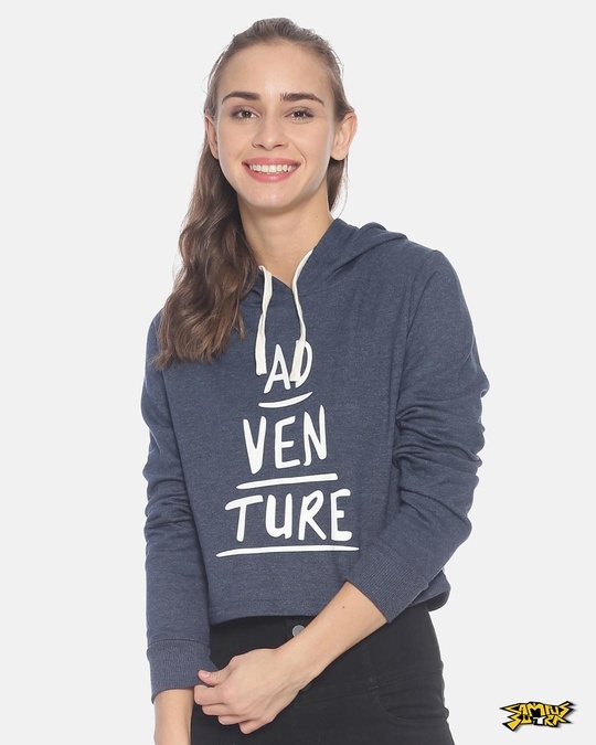 Shop Women Crop Stylish Hooded Sweatshirt-Front