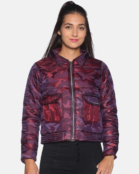 quilted nylon bomber jacket with “herbarium” print design | forte_forte