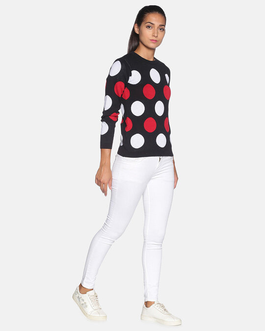 Shop Women's Polka Dots Black Stylish Casual Sweaters-Full