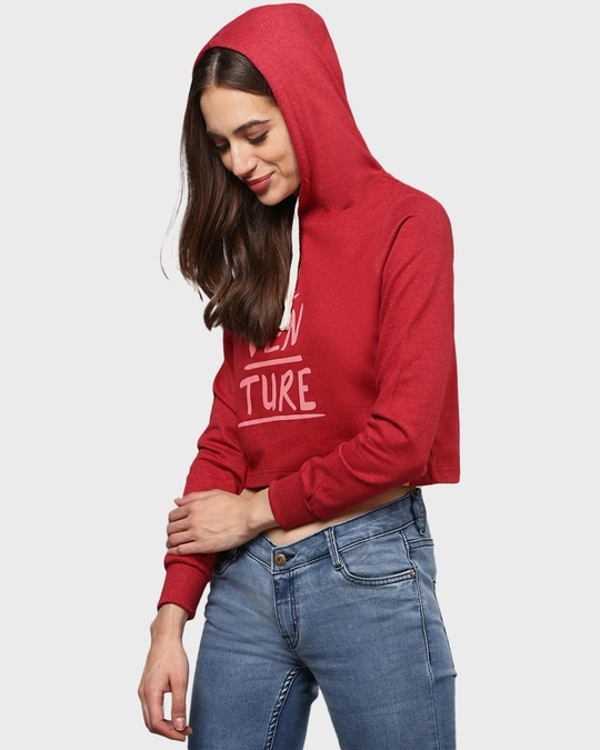 Shop Women's Maroon Printed Crop Casual Hooded Sweatshirt-Design