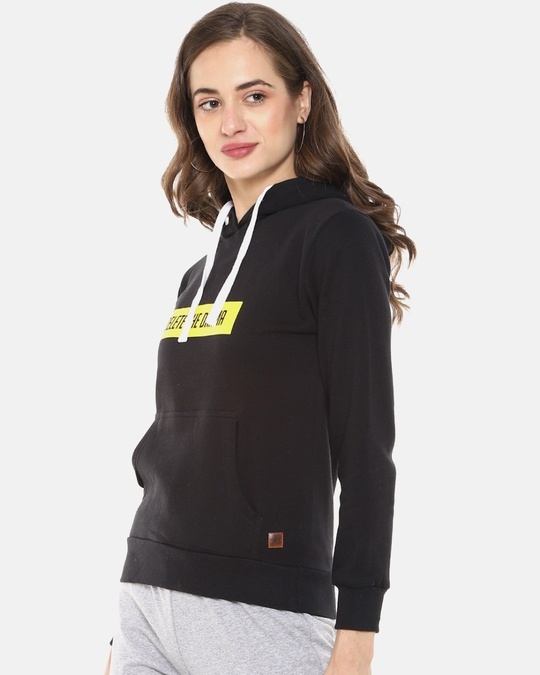 Shop Women's Black Typography Stylish Casual Hooded Sweatshirt-Full