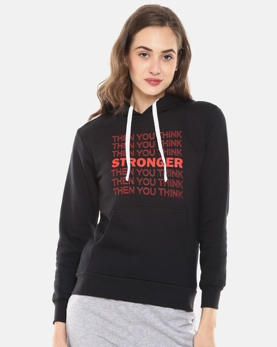 Shop Women's Black Typography Stylish Casual Hooded Sweatshirt-Front