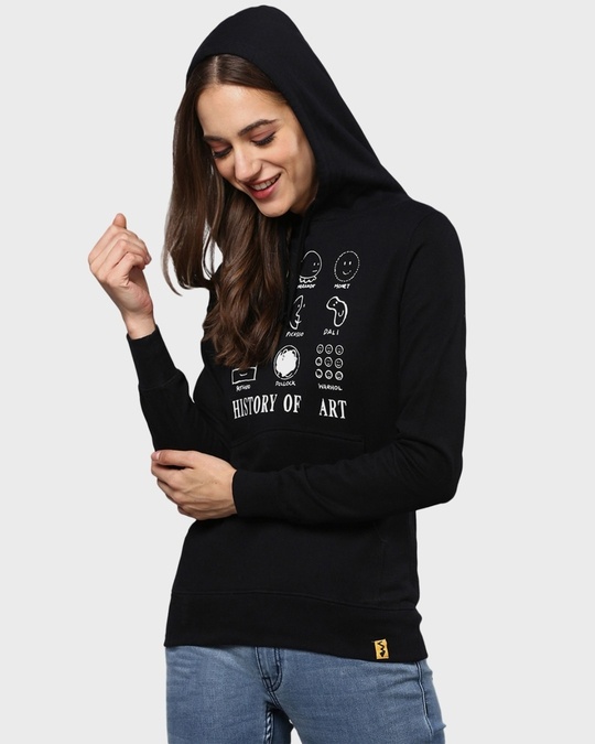 Shop Women's Black Printed Stylish Casual Hooded Sweatshirt-Design