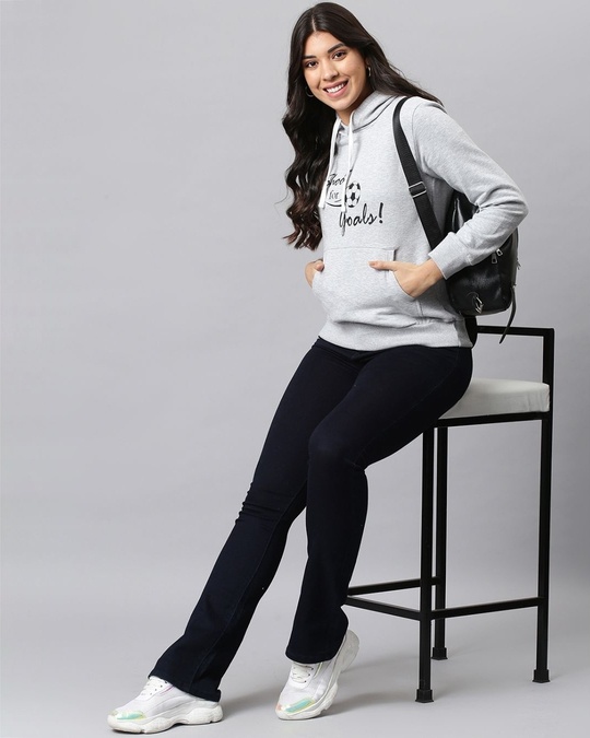 Shop Women's Grey Printed Stylish Casual Hooded Sweatshirt