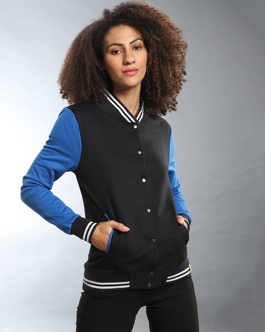 Shop Women's Black Colorblock Regular Fit Jackets-Front
