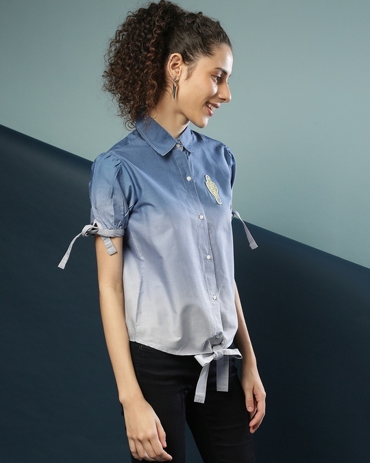 Shop Women's Blue Printed Regular Fit Shirt-Back