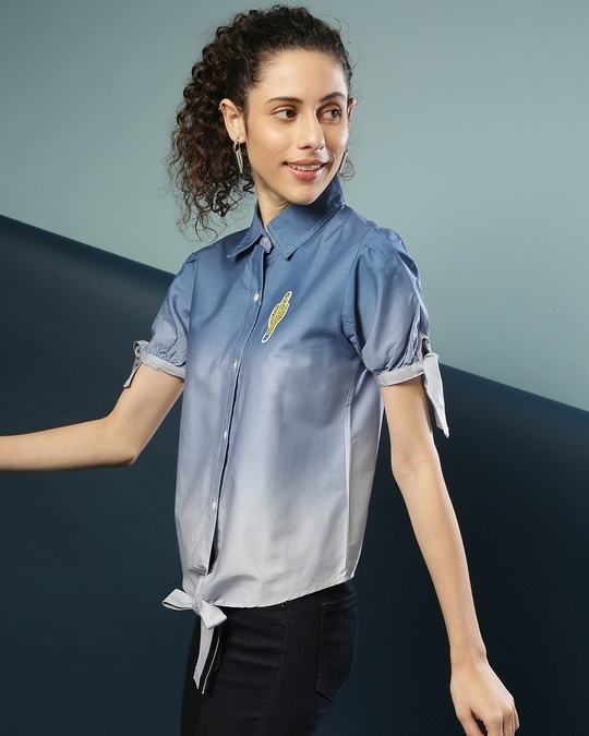Shop Women's Blue Printed Regular Fit Shirt-Full
