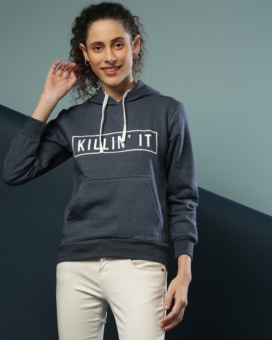 Shop Women's Blue Printed Regular Fit Sweatshirt-Front