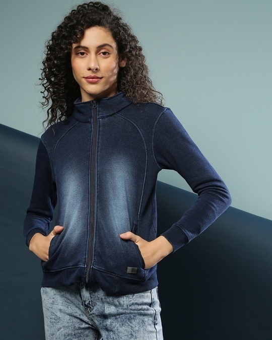 Shop Women's Blue Regular Fit Jackets-Front