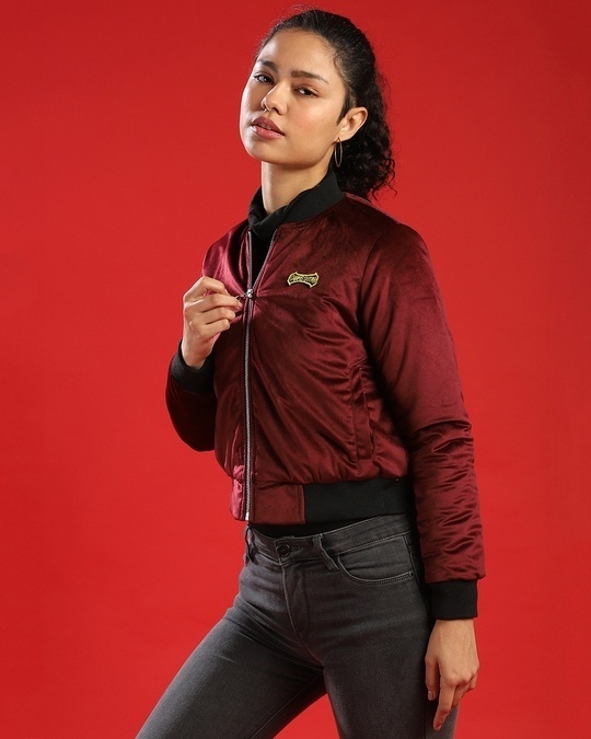 Shop Women's Maroon Regular Fit Jackets-Full