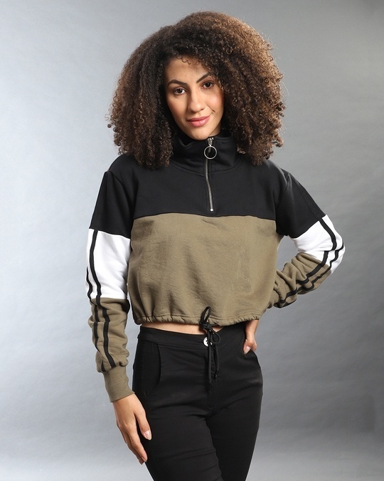 Shop Women's Multicolor Colorblock Regular Fit Sweatshirt-Front