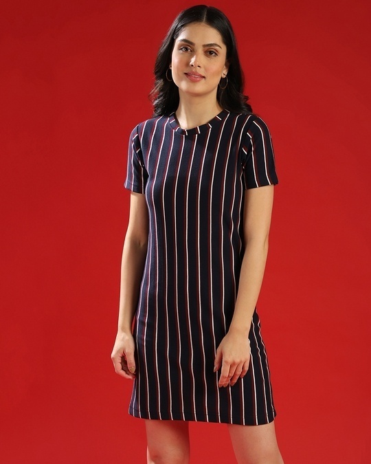 Shop Women's Multicolor Stripe Regular Fit Dress-Front