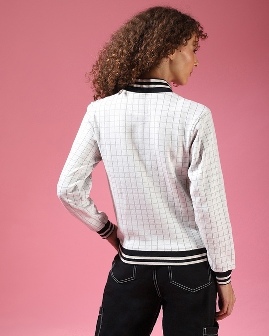 Shop Women's White Checkered Regular Fit Jackets-Design